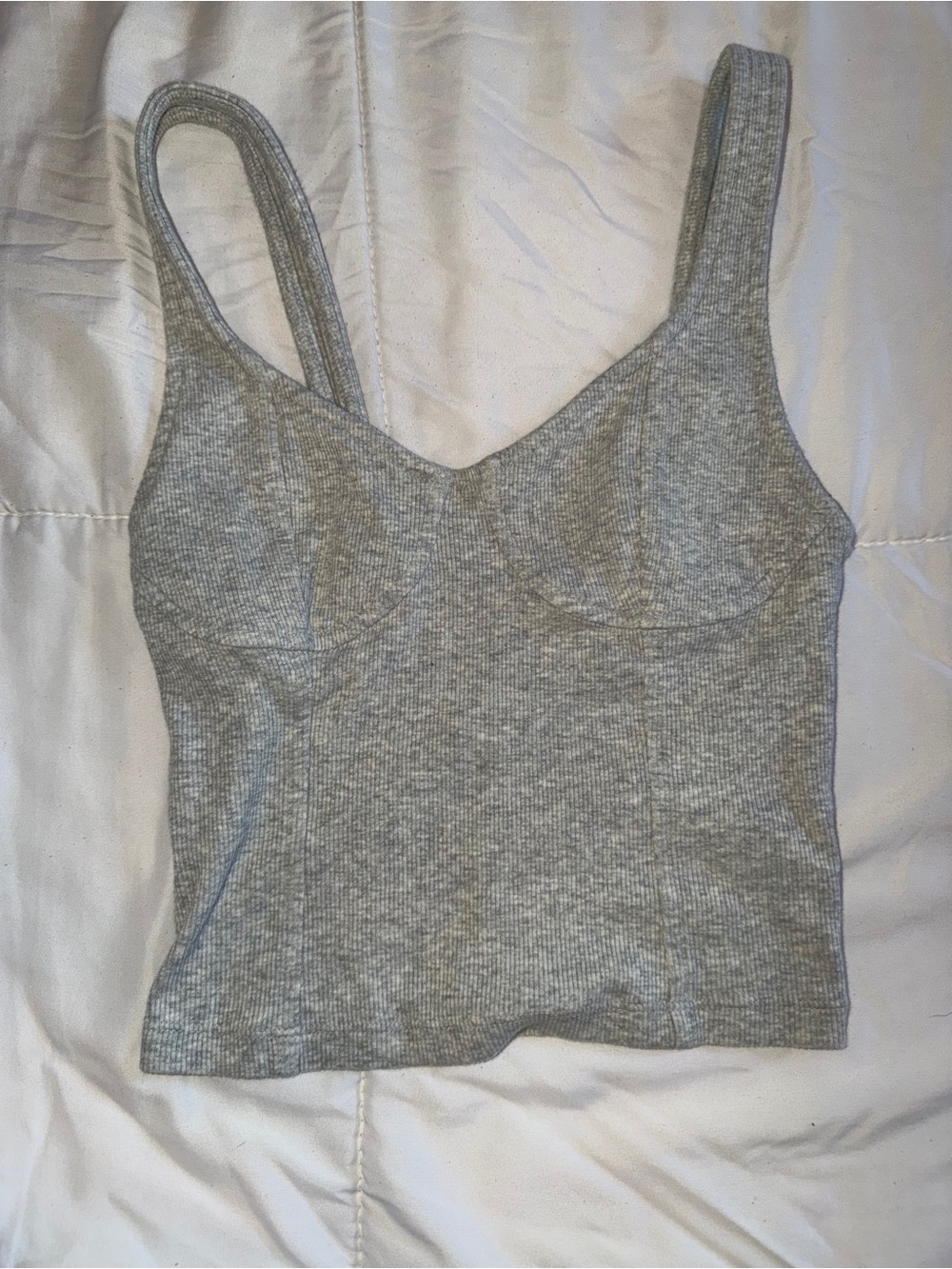 Gray Ribbed Scoop Neck Cropped Tank